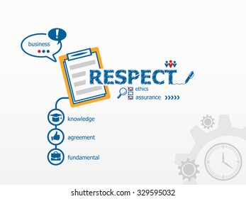 Respect design concept and notebook for efficiency, creativity, intelligence. Hand writing Respect with blue marker