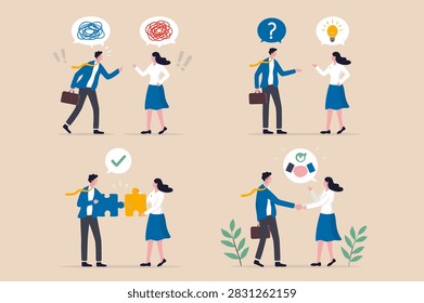 Respect different dissent, accept conflict opinion for work collaborate, professional work discussion concept, businessman and woman fighting or arguing on vector