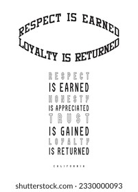 Respect is earned, royalty is retuned slogan for T-shirt printing design and various jobs, typography,  vector.