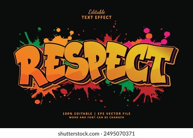 Respect editable text style effect with gradient colors and splash brush spray, suit for street art theme graffiti style.