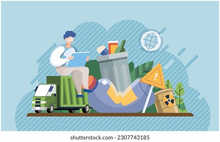 Respect for environment, sorting and recycling of plastic garbage, concept of clean green city and nature, stop waste pollution. Air, water and soil contamination by industrial production, consumerism