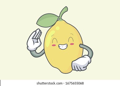 Respektieren Sie die Hand Gesture. Mit Inhalt, Glück, Spaß Gesicht. Zitronenfruchtzeichen