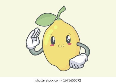 Respect Hand Gesture. With Smile, Happy, UwU, Fun Face. Lemon Fruit character