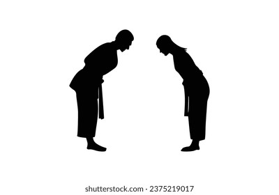 Respect and honor each other before and after sports competitions between women and men. karate silhouette vector. Boxing and competition silhouettes vector image,