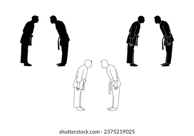 Respect and honor each other before and after competing in sports. karate silhouette vector. Boxing and competition silhouettes vector image,