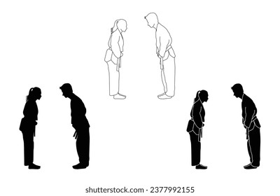 Respect and honor each other before and after sports competitions between women and men. karate silhouette vector. Boxing and competition silhouettes vector image,