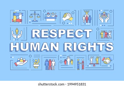 Respect Human Rights Word Concepts Banner. Social Equality. Infographics With Linear Icons On Blue Background. Isolated Creative Typography. Vector Outline Color Illustration With Text