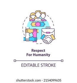 Respect For Humanity Concept Icon. Respecting People. Lean Manufacturing Principle Abstract Idea Thin Line Illustration. Isolated Outline Drawing. Editable Stroke. Arial, Myriad Pro-Bold Fonts Used