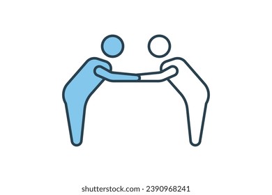 respect icon. bowing with handshake. icon related to core values, business, deal. flat line icon style. simple vector design editable