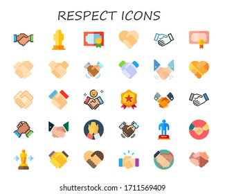 Respektsymbol-Set. 30 Symbole für flachen Respekt.  Einfache, moderne Symbole wie: Händeschütteln, Prämien, Geschäfte, Geschäftspartnerschaft