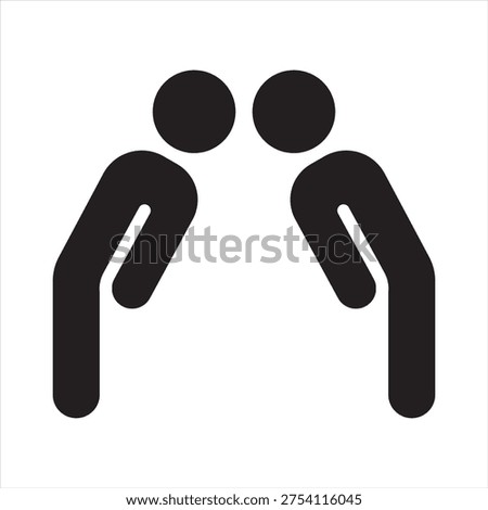 Respect icon. Two men bow each other icon. Icon symbol for respect, honor, courtesy, humility, politeness, etiquette, greeting, tradition, appreciation, regard. Vector outline illustration.