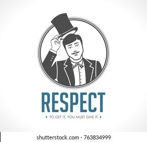 Respect logo - concept sign - man taking off his hat - icon 