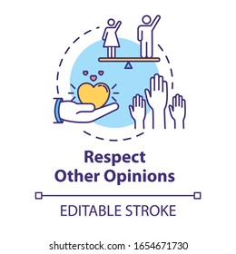 Respect Other Opinions Concept Icon. Understand And Accept Friends. Social Relationship Skill. Being Respectful Idea Thin Line Illustration. Vector Isolated Outline RGB Color Drawing. Editable Stroke