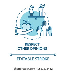 Respect Other Opinions Concept Icon. Understand And Accept Friends. Social Relationship. Being Respectful Idea Thin Line Illustration. Vector Isolated Outline RGB Color Drawing. Editable Stroke