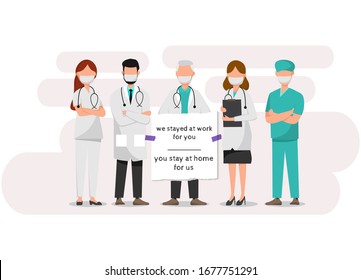 Respect sign with doctors and medical team wearing masks doing their best to fight against Epidemic Ncov 2019 Coronavirus covid-19 outbreak vector illustration