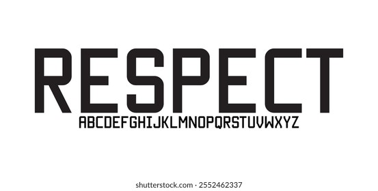 Respeto, Fuentes abstractas simples del alfabeto moderno mínimo. Ilustración vectorial de tecnología de tipografía
