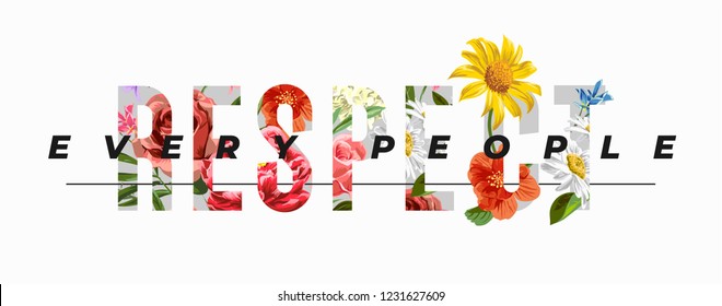 respect slogan with flowers illustration