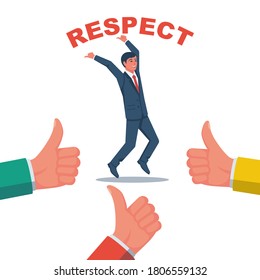 Respect successful manager. Vector illustration flat design. Isolated on white background. Compliments and respect for the person. Symbol of expression of admiration. High achievements. 