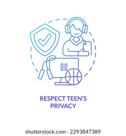 Respect teen privacy blue gradient concept icon. Trust child. Promoting self esteem in adolescent abstract idea thin line illustration. Isolated outline drawing. Myriad Pro-Bold font used