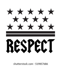 Respect text with star and stripe print in vector. Sporty print.