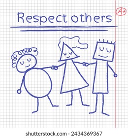 Respekt. Vektor-Illustration im Handstil und Schulheft. Eine soziale Frage. Für Web.