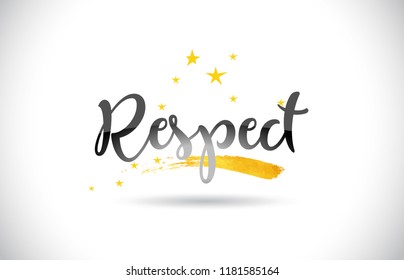 Respect Word Text with Golden Stars Trail and Handwritten Curved Font Vector Illustration.