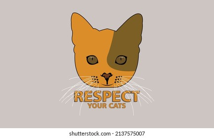 Respect your cat with orange and black cat face illustration.