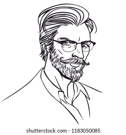 Respectable bearded man. Hand drawn vector illustration on white background