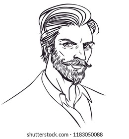 Respectable bearded man. Hand drawn vector illustration on white background