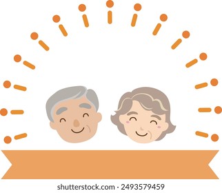 Respect-for-Senior-Citizens frame with cute orange ribbon and line circle of a grandfather and grandmother