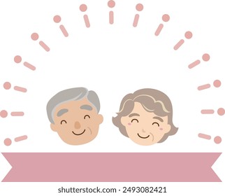 Respect-for-Senior-Citizens frame with cute pink ribbon and line circle of a grandfather and grandmother