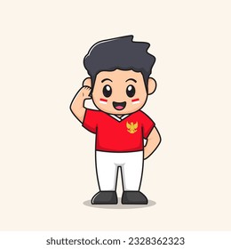 respectful boy cartoon.
flat character vector.
Indonesian Independence day