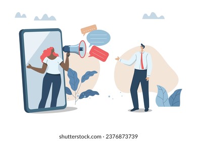 Respecting customers, Building relationships with customers and campaigns that attract new customers, Important social media marketing concepts, Businesspeople listening to customer feedback online.