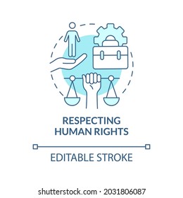 Respecting Human Rights Blue Concept Icon. Corporate Social Responsibility Abstract Idea Thin Line Illustration. Avoid Abuse And Discrimination. Vector Isolated Outline Color Drawing. Editable Stroke