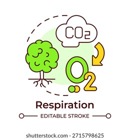 Icono de concepto multicolor de la respiración. Dióxido de carbono, fotosíntesis vegetal. Impacto ecológico. Ilustración de línea de forma redonda. Abstractas idea. Diseño gráfico. Fácil de usar en el artículo, folleto