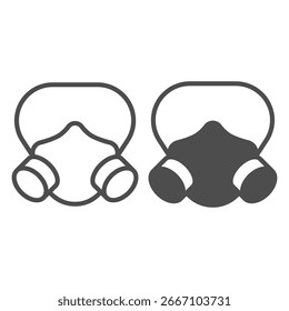 Respirator with air filters line and solid icon, workwear concept. Vector graphics. Mask with filter and rubber strap, safety sign on white background, outline style icon for mobile or web design