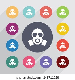 respirator circle, flat icons set. Round colorful buttons 
