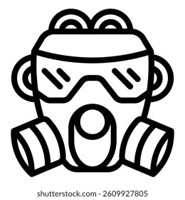 Respirator with filters line icon, firefighter service concept. Vector graphics. Protective gas mask sign on white background, style mobile or design