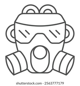 Respirator with filters thin line icon, firefighter service concept. Vector graphics. Protective gas mask sign on white background, outline style icon for mobile or web design