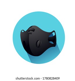 Respirator flat icon. Face mask with charcoal filter color illustration. Concept of corona virus health safety and respiratory care under industrial air pollution. Editable stroke long shadow vector