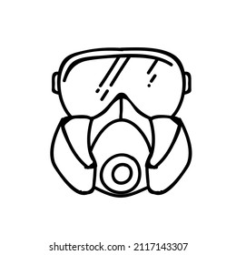 Respirator and goggles icon. Hand drawn vector illustration. Editable line stroke