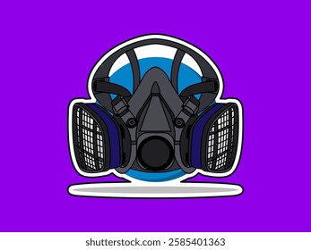 Respirator illustration design, protective equipment for breathing from airborne contaminants or chemical exposure, Reusable half-mask, realistic vector with black outline sticker style