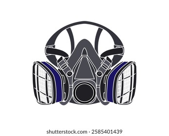 Respirator illustration design, protective equipment for breathing from airborne contaminants or chemical exposure, Reusable half-mask, realistic vector with transparent outline