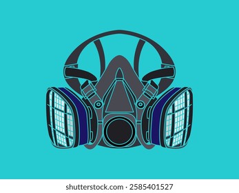 Respirator illustration design, protective equipment for breathing from airborne contaminants or chemical exposure, Reusable half-mask, vector design with transparent outline on a turquoise background