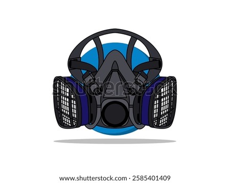 Respirator illustration design, protective equipment for breathing from airborne contaminants or chemical exposure, Reusable half-mask, realistic vector black outline on circle background