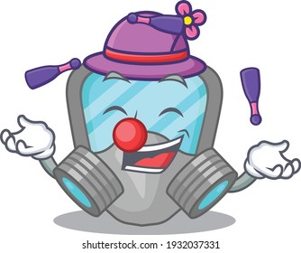 A respirator mask cartoon design style succeed playing juggling