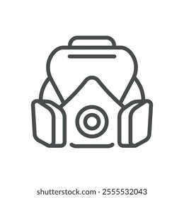 Respirator Mask Icon. Thin Line Illustration of P100 Protective Gear for Air Pollution and Toxic Gas Filtration. Safety Equipment Symbol. Isolated Outline Vector Sign