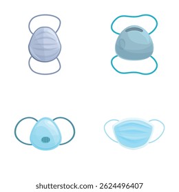 Respirator mask icons set cartoon vector. Virus protection respirator. Healthcare, disease prevention