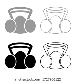Respirator mask replaceable filter Personal protection safety dust absent equipment icon outline set black grey color vector illustration flat style image