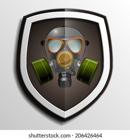 Respirator mask vector icon shield background